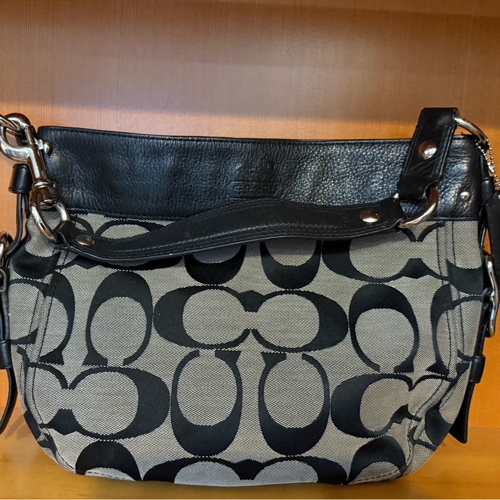 Coach Black and Gray Signature Shoulder Bag